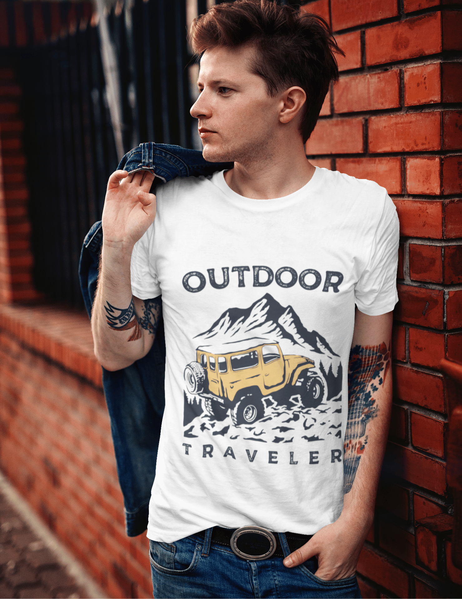 Travel Graphic Print Cotton T-Shirt for Men - Round Neck