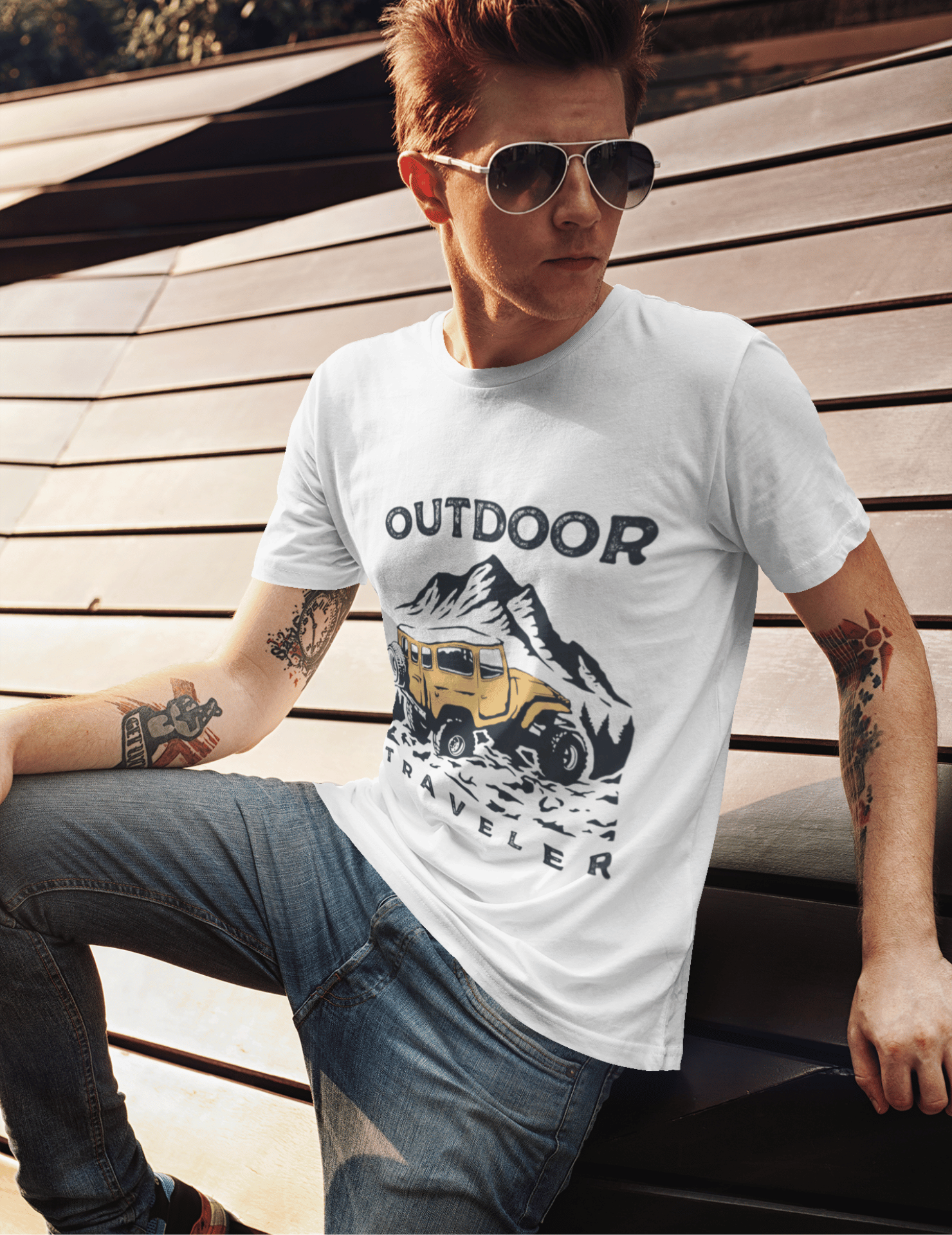 Travel Graphic Print Cotton T-Shirt for Men - Round Neck