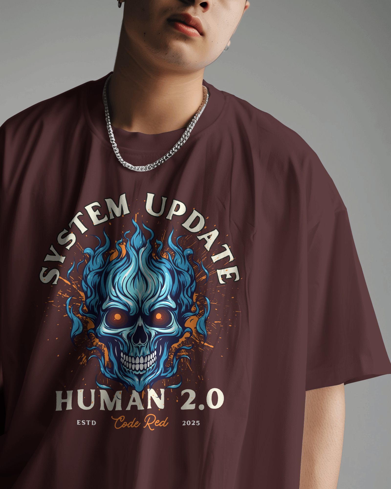Human 2.O Typography Graphic Printed Maroon T-Shirt for Men