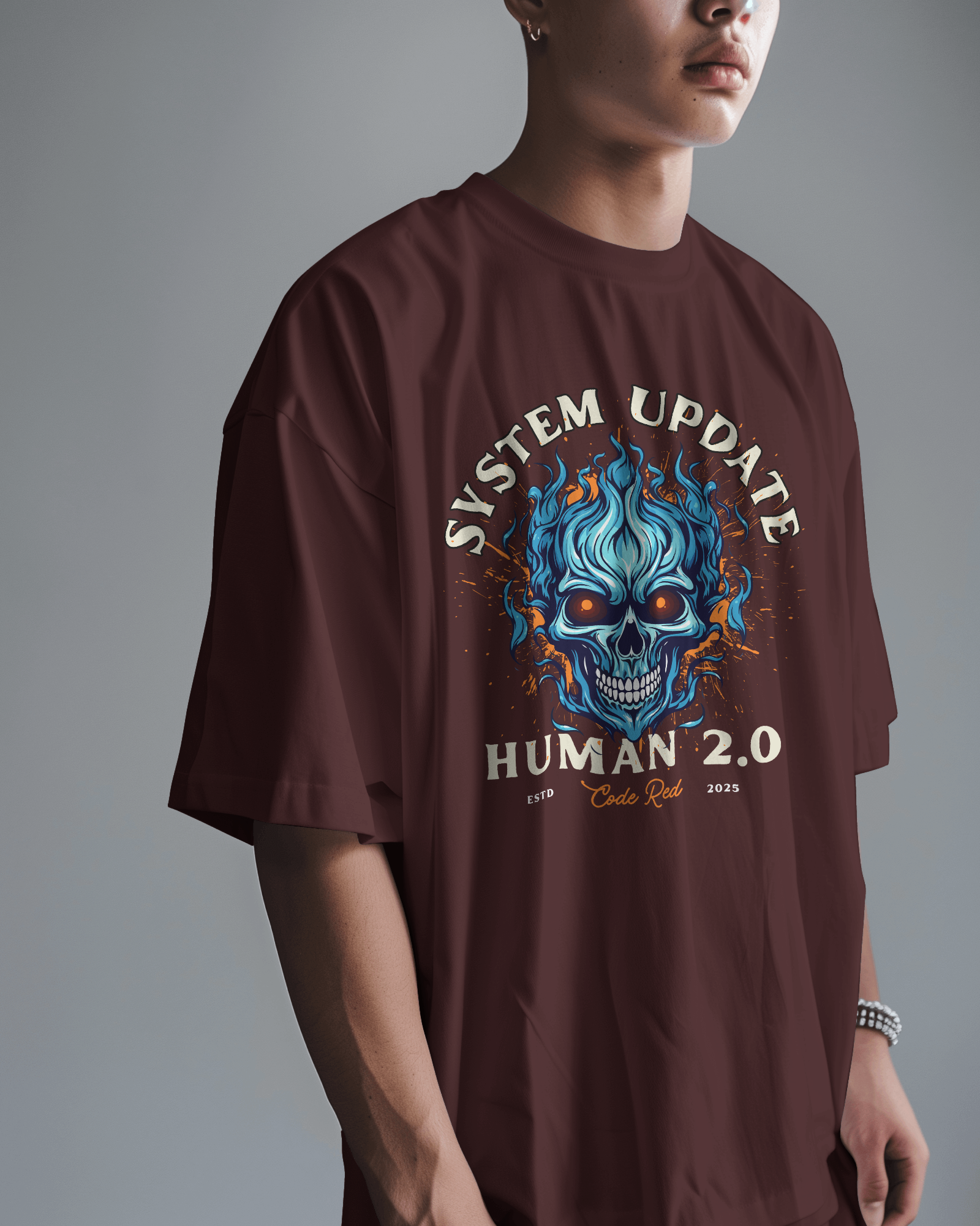 Human 2.O Typography Graphic Printed Maroon T-Shirt for Men