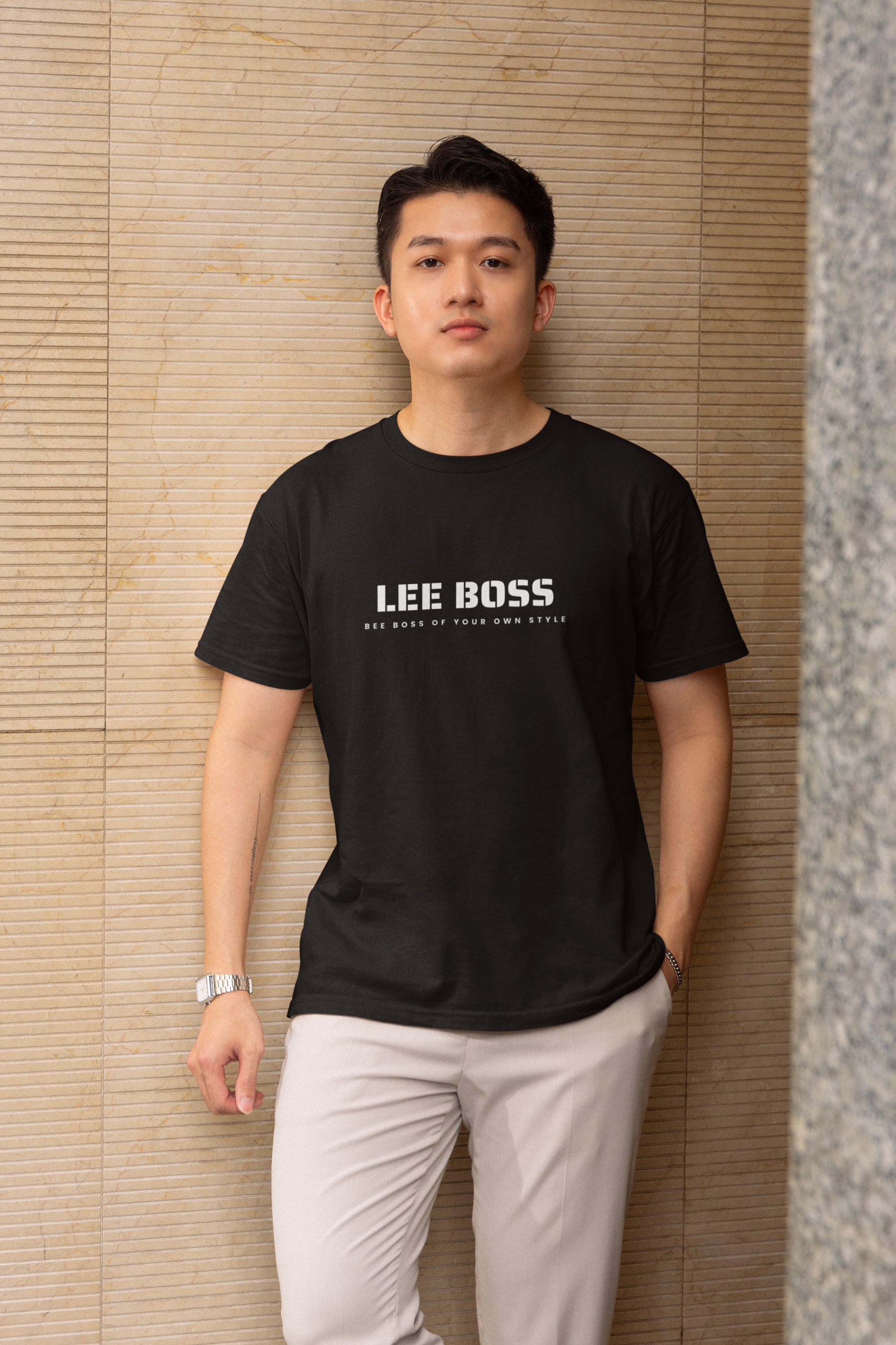 Lee Boss Black Round Neck Casual T-Shirt for Men - Premium Cotton