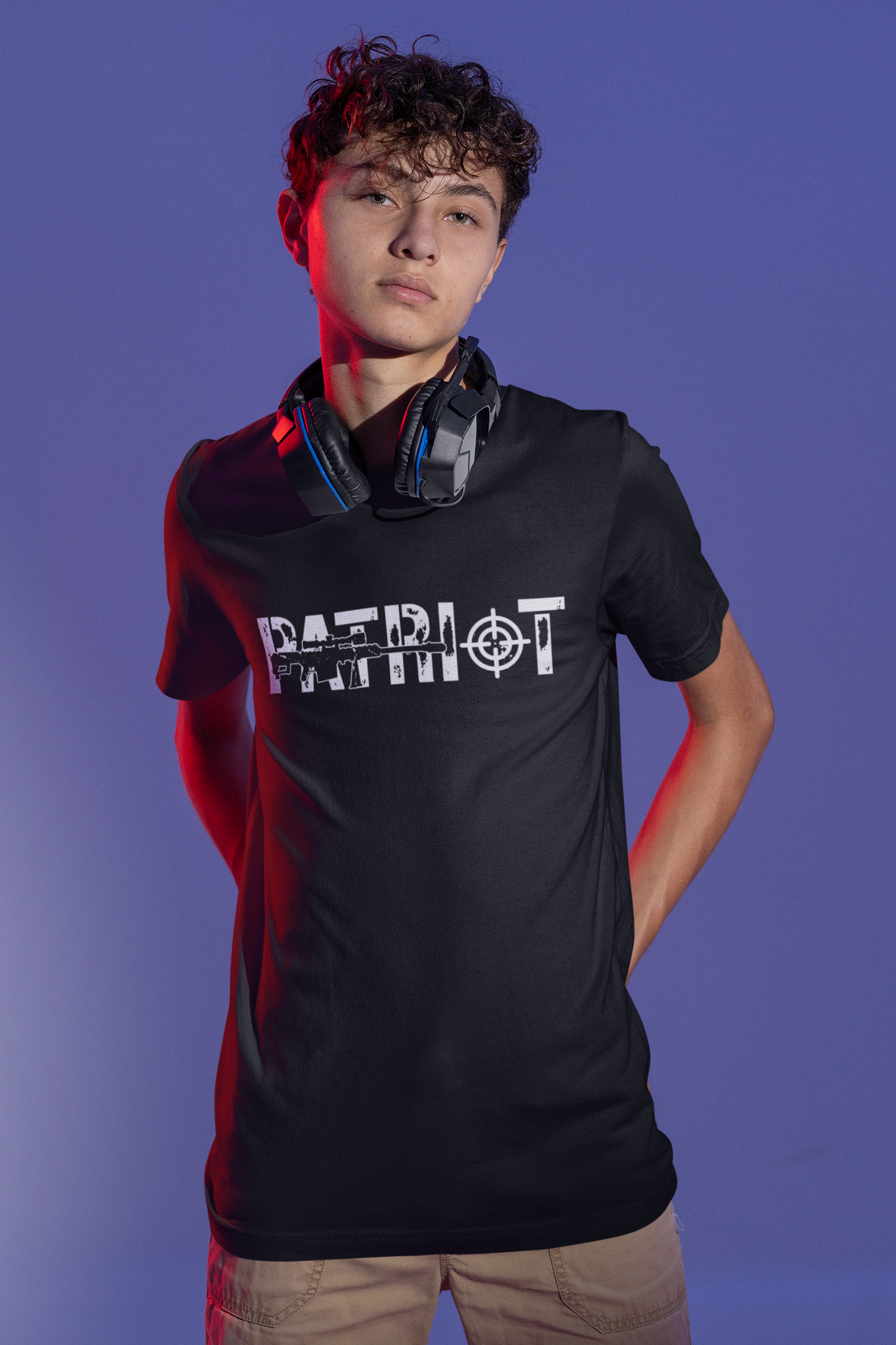 Round Neck Patriotic Gaming Graphic Print T-Shirt for Men