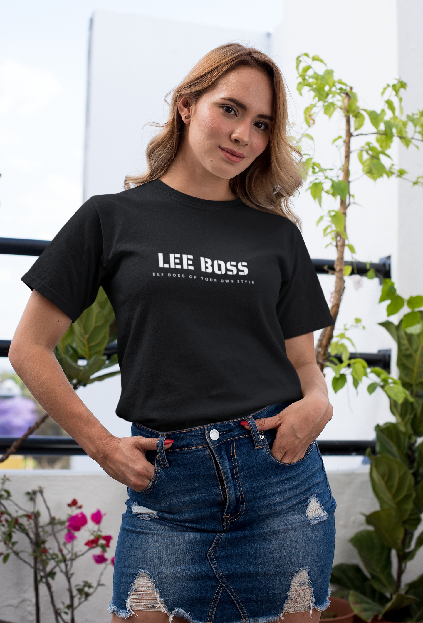 Lee Boss Classy Black Round Neck Cotton T-Shirt for Women